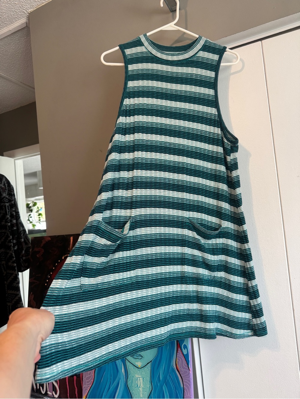 Teal & White Striped Sleeveless Pocket Tunic Dress size 1X - Picture 2 of 10